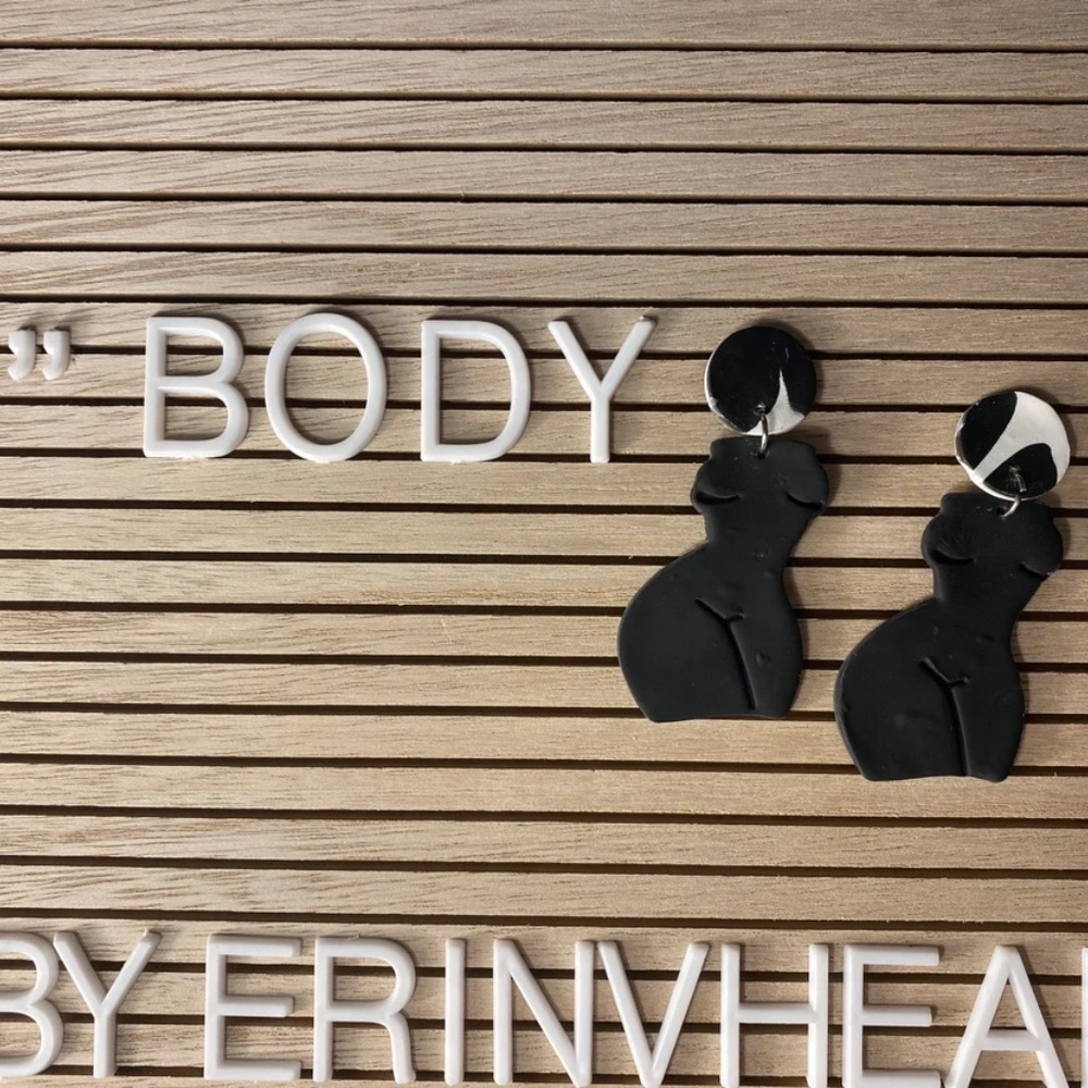 Handmade Clay Earrings | Forms of a Woman Silhouette | Black and White